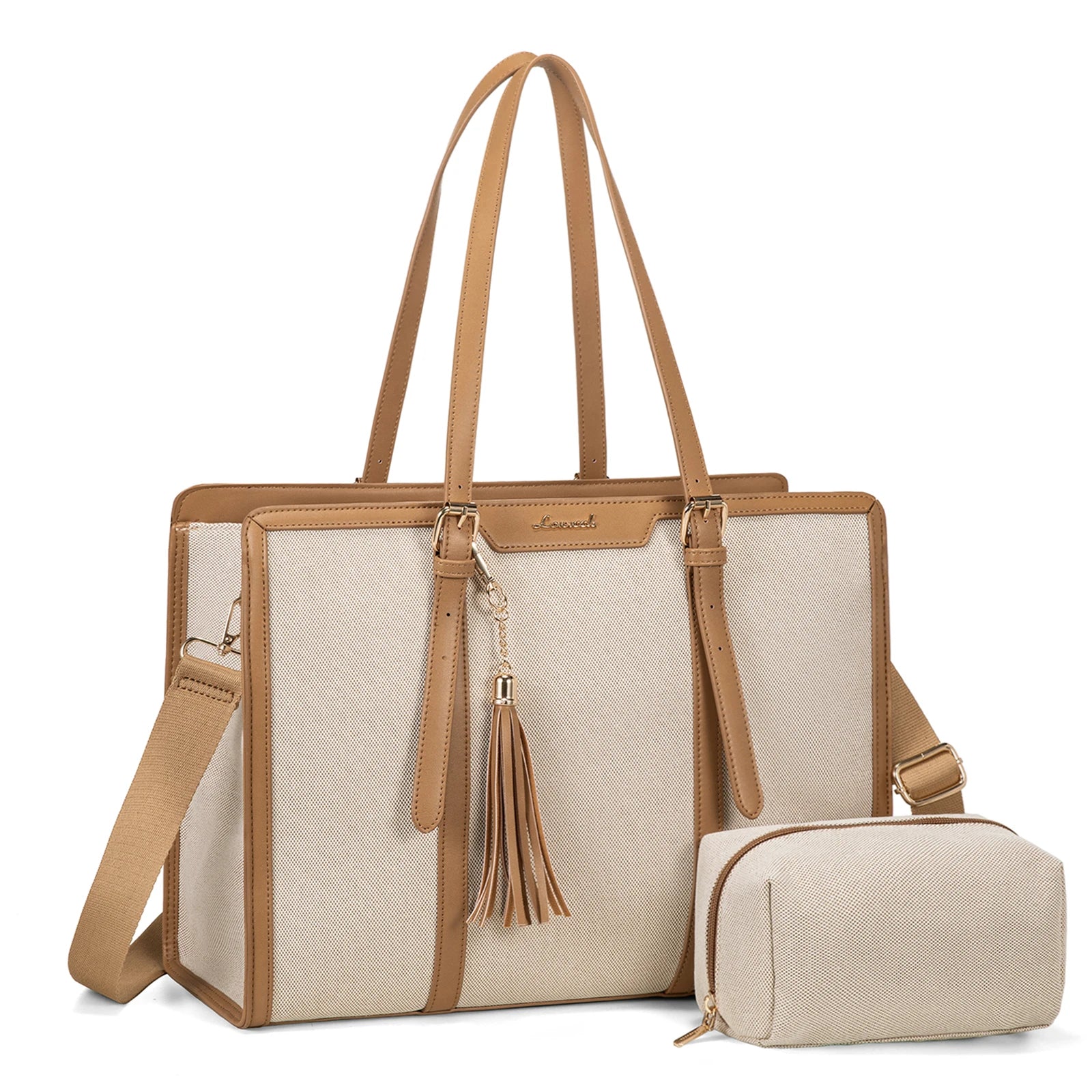 JMT-144650 Stylish 2-Piece Set PU Leather and Canvas Tote Bag for School, Shopping, and Casual Use, Versatile Crossbody and Shoulder Design for Women