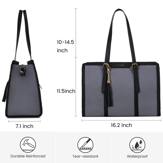 JMT-144650 Stylish 2-Piece Set PU Leather and Canvas Tote Bag for School, Shopping, and Casual Use, Versatile Crossbody and Shoulder Design for Women