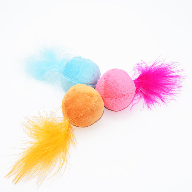 JMT-144970 Vocal Catnip Ball Toy with Feather for Cats - Crystal Flannel & Fiber Cotton - 14G Diameter