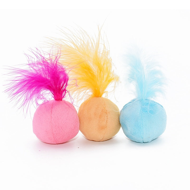 JMT-144970 Vocal Catnip Ball Toy with Feather for Cats - Crystal Flannel & Fiber Cotton - 14G Diameter