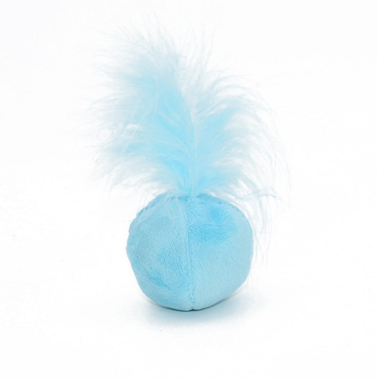JMT-144970 Vocal Catnip Ball Toy with Feather for Cats - Crystal Flannel & Fiber Cotton - 14G Diameter