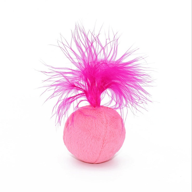 JMT-144970 Vocal Catnip Ball Toy with Feather for Cats - Crystal Flannel & Fiber Cotton - 14G Diameter