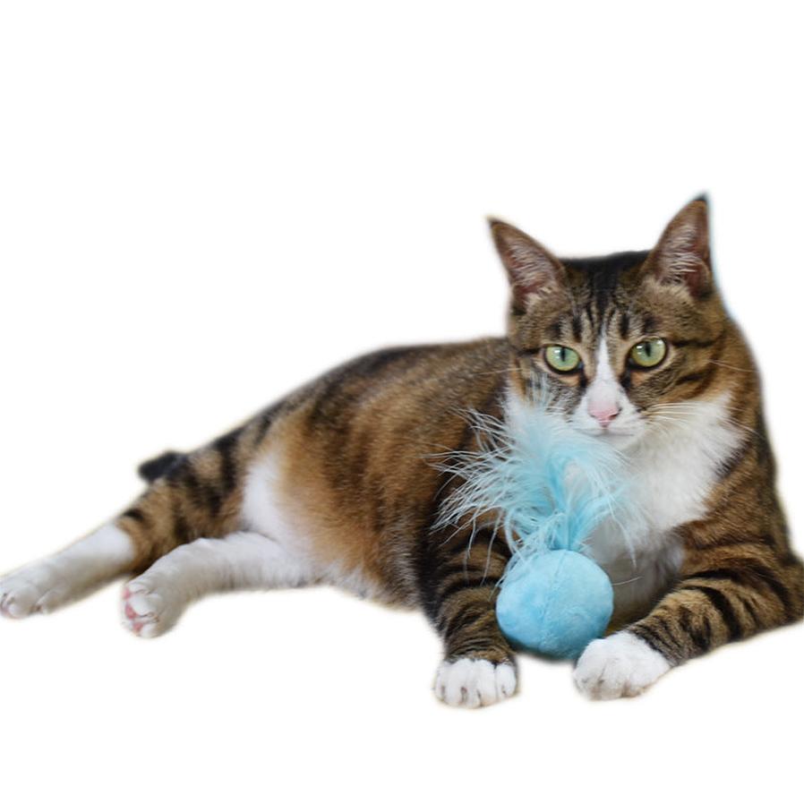 JMT-144970 Vocal Catnip Ball Toy with Feather for Cats - Crystal Flannel & Fiber Cotton - 14G Diameter