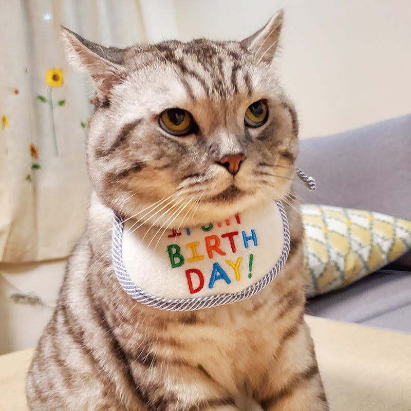 JMT-145290 Birthday Triangle Scarf Bib for Cats - Reversible Pink and Blue Polyester Design