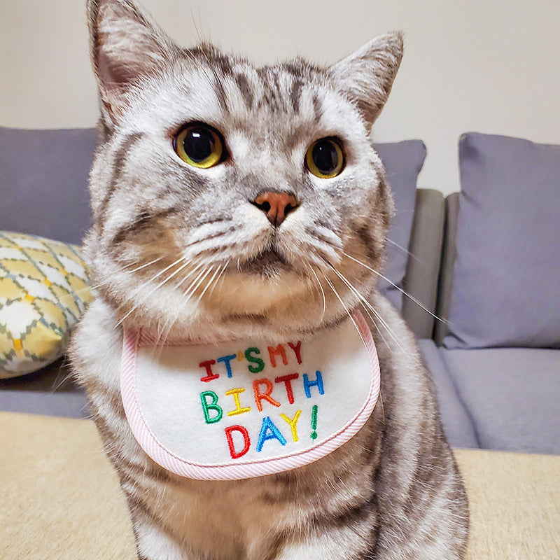 JMT-145290 Birthday Triangle Scarf Bib for Cats - Reversible Pink and Blue Polyester Design
