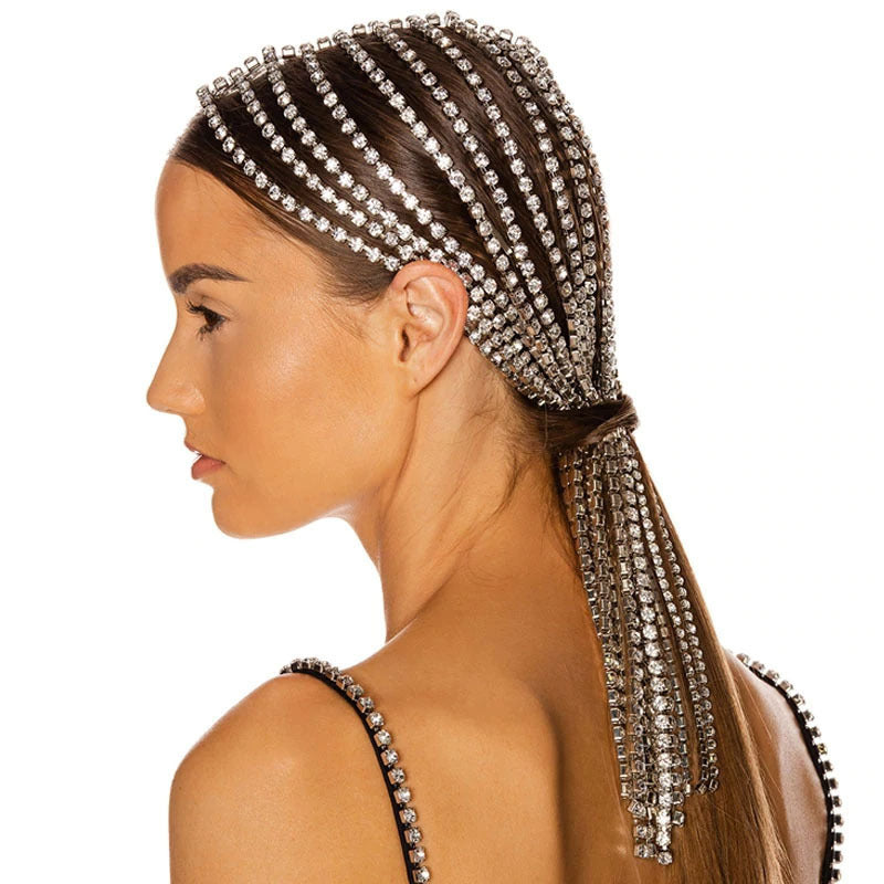 JMT-145354 Crystal-Studded Alloy Headband for Women - Geometric Design Available in Gold and Silver Options
