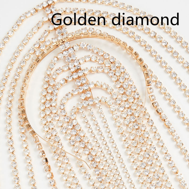 JMT-145354 Crystal-Studded Alloy Headband for Women - Geometric Design Available in Gold and Silver Options