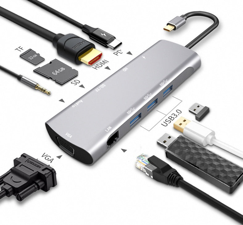 JMT-146314 4K USB-C Docking Station with HDMI and VGA Ports, Aluminum Alloy Shell, PD3.0 Fast Charge, 140mm Cable Length