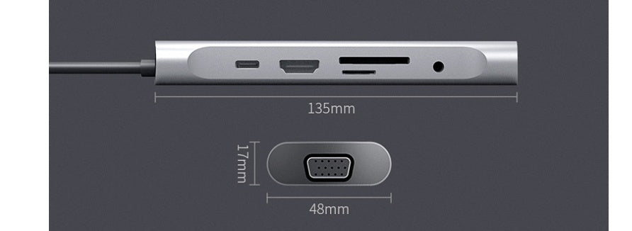 JMT-146314 4K USB-C Docking Station with HDMI and VGA Ports, Aluminum Alloy Shell, PD3.0 Fast Charge, 140mm Cable Length