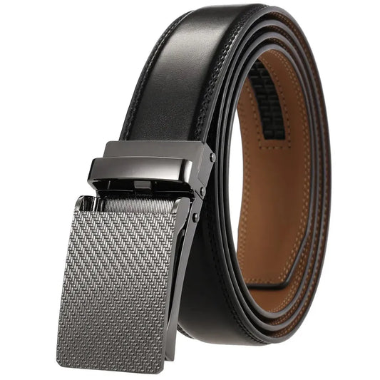 JMT-147722 Men's Genuine Leather Automatic Buckle Ratchet Belt - Custom Logo Option Available