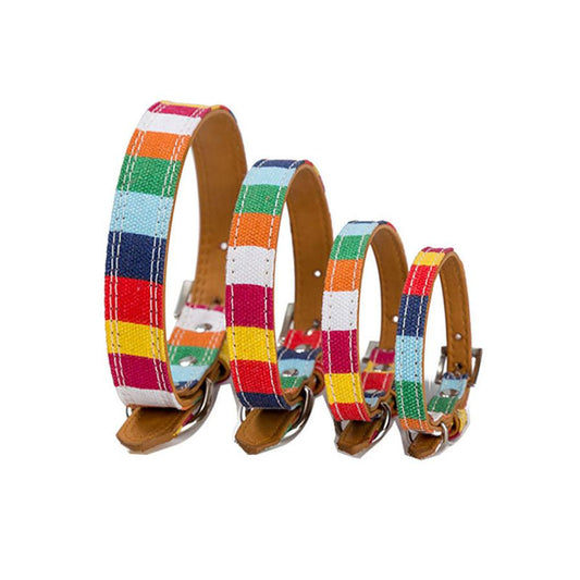JMT-147786 Colorful Rainbow PU Leather Dog Collar - Available in Sizes S, M, L for All Dogs