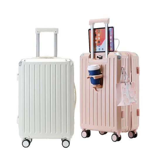 JMT-147850 Stylish Girl's Travel Suitcase with Aluminium Wheels and Cup Holder, Durable PC ABS Trolley for Kids