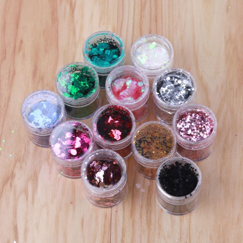 JMT-148426 Hexagonal Glitter Sequin Set - 12 Colors for Body, Face & Nail Art, 10ml Each