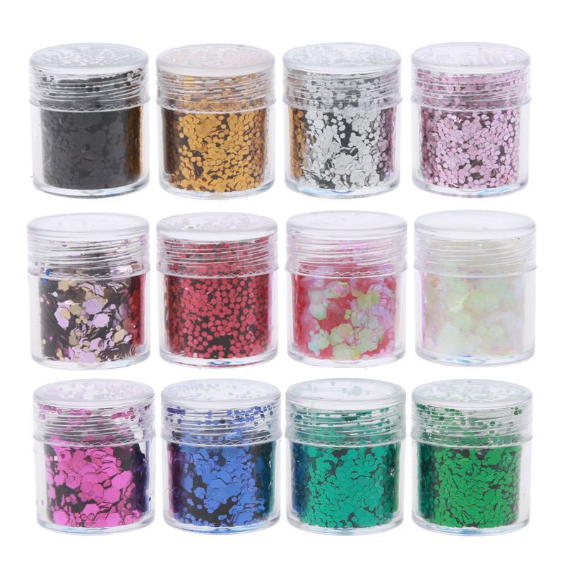 JMT-148426 Hexagonal Glitter Sequin Set - 12 Colors for Body, Face & Nail Art, 10ml Each