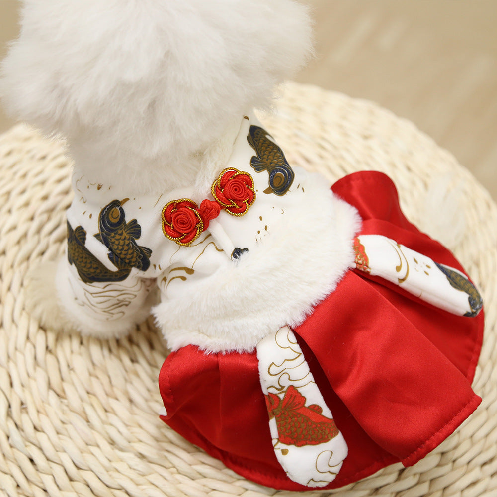 JMT-148746 New Year's Red Koi Fish Skirt for Pets - Comfortable and Stylish Pet Clothing for Cats and Dogs in Various Sizes