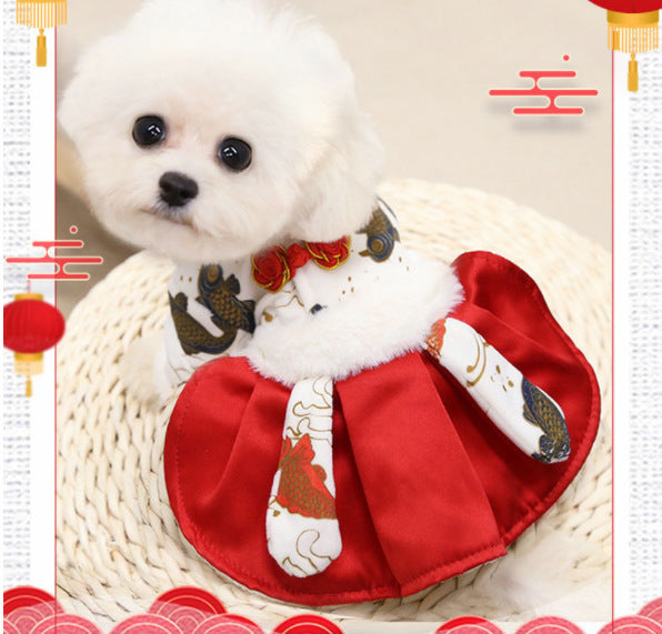 JMT-148746 New Year's Red Koi Fish Skirt for Pets - Comfortable and Stylish Pet Clothing for Cats and Dogs in Various Sizes