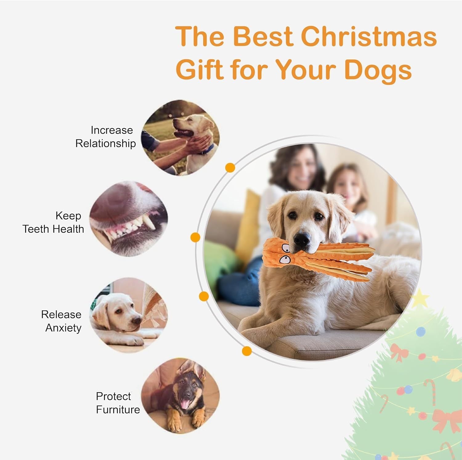 JMT-149258 Durable Octopus Dog Squeaky Toy for Teething and Interactive Play - No Stuffing, Crinkle Plush Design for Small to Large Dogs