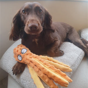 JMT-149258 Durable Octopus Dog Squeaky Toy for Teething and Interactive Play - No Stuffing, Crinkle Plush Design for Small to Large Dogs