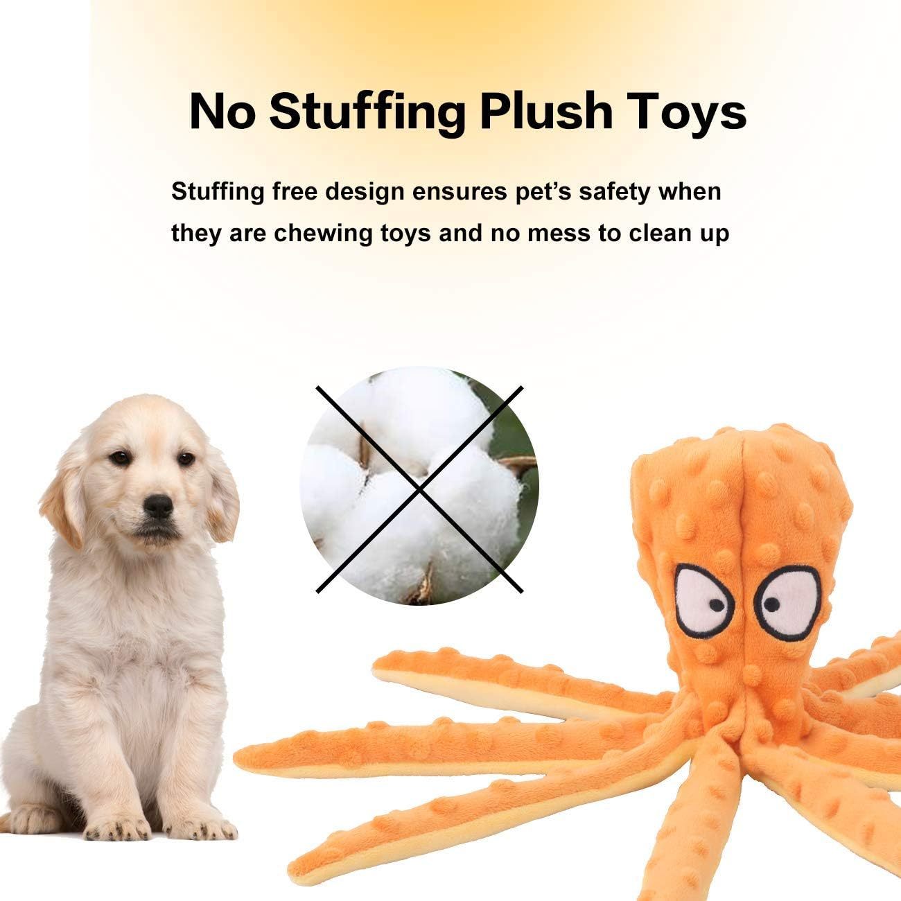 JMT-149258 Durable Octopus Dog Squeaky Toy for Teething and Interactive Play - No Stuffing, Crinkle Plush Design for Small to Large Dogs