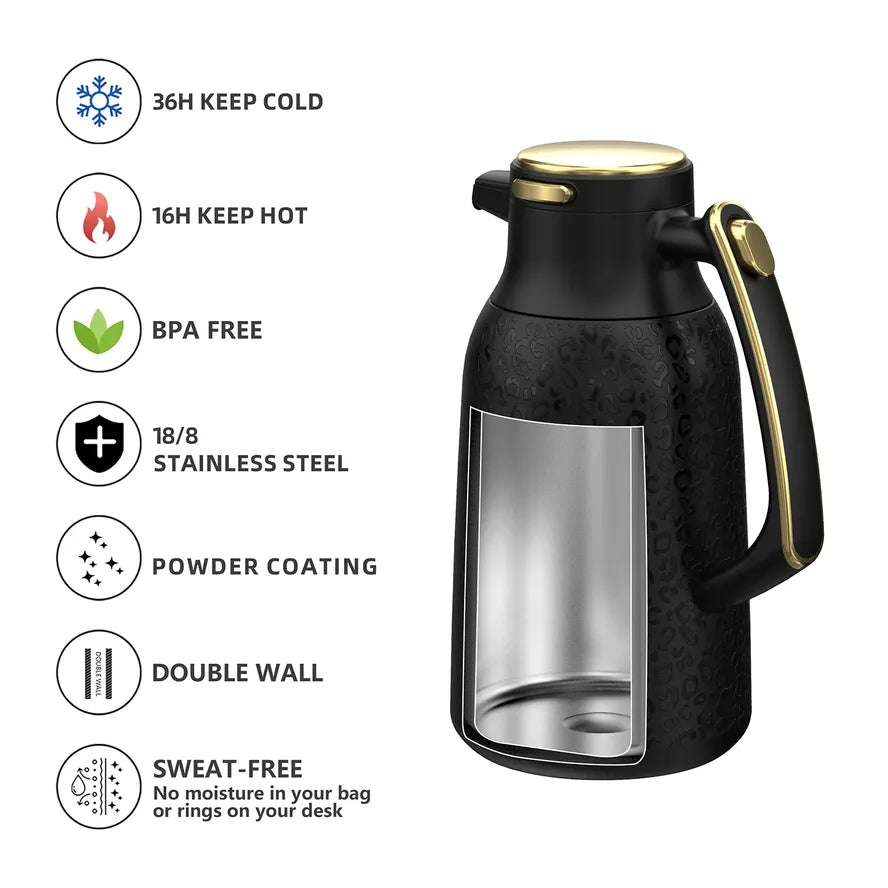 JMT-149386 Vacuum Insulated Stainless Steel Tea and Coffee Pot - 2L Capacity, Available in Black, White, Silver