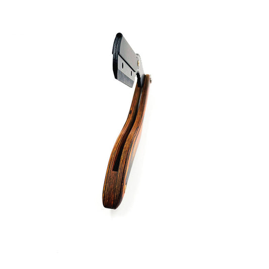 JMT-149514 Manual Folding Shaver with Wooden Handle and Conventional Blade for Precise Eyebrow and Hair Trimming