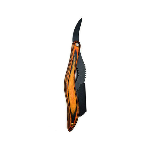 JMT-149514 Manual Folding Shaver with Wooden Handle and Conventional Blade for Precise Eyebrow and Hair Trimming