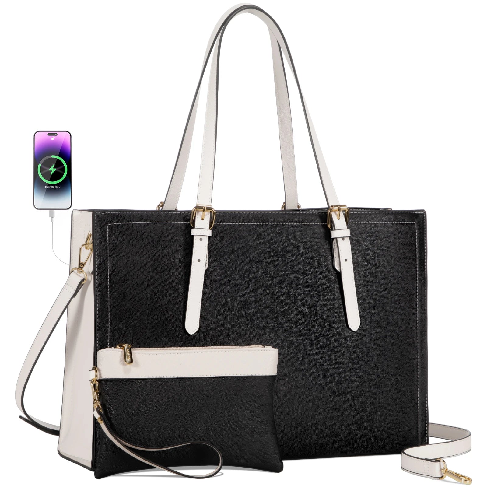 JMT-150090 Custom Ladies Handbags Set - 2pcs Shoulder Bags with Wallet for Office and Laptop Use