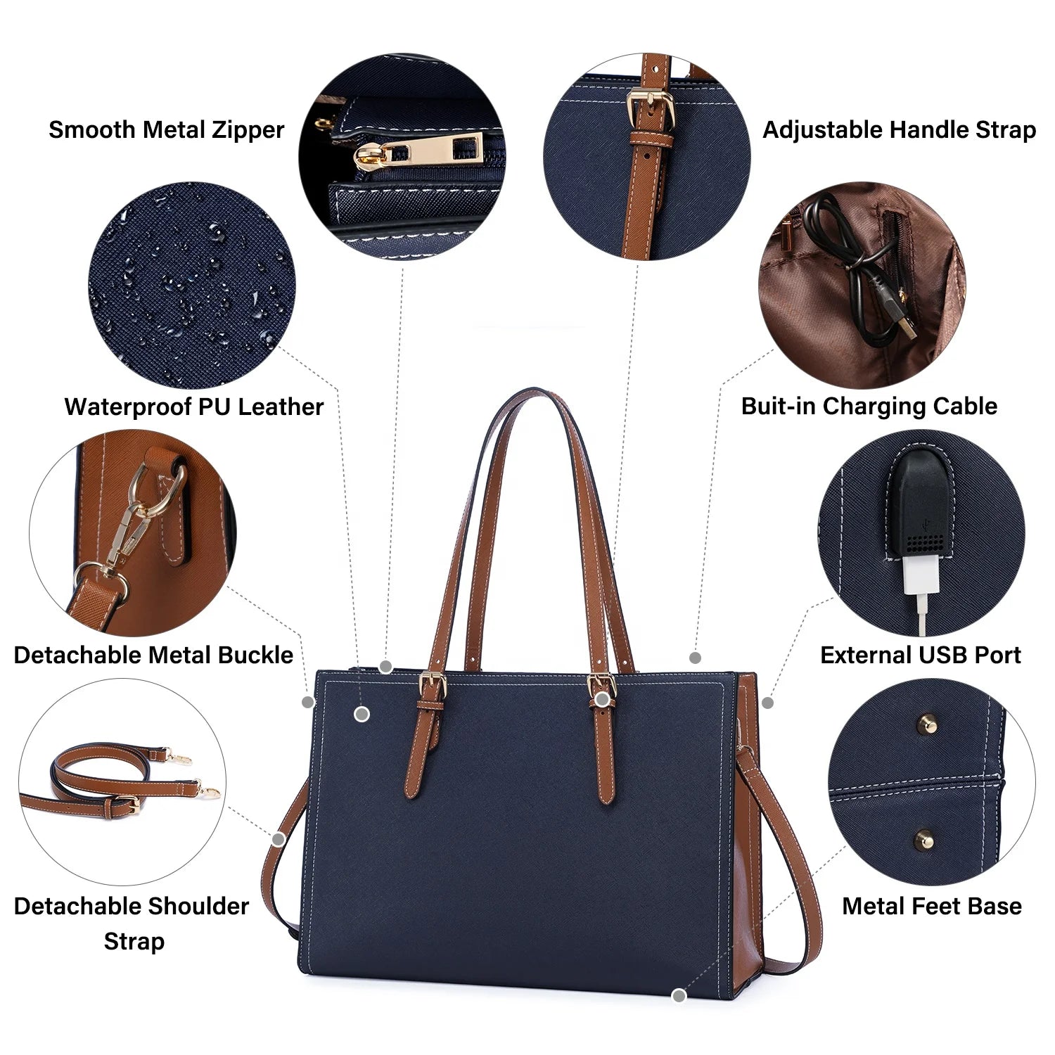 JMT-150090 Custom Ladies Handbags Set - 2pcs Shoulder Bags with Wallet for Office and Laptop Use