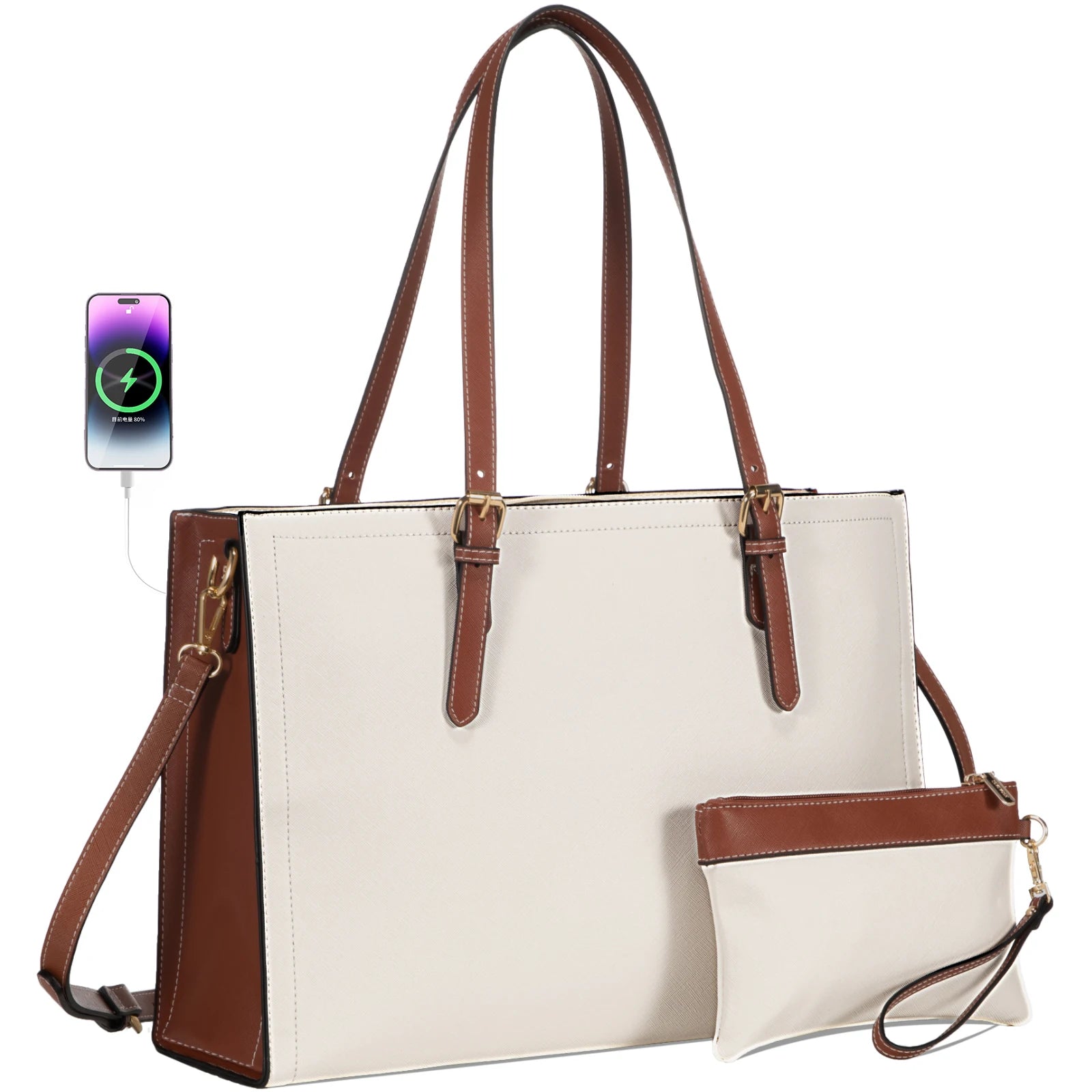 JMT-150090 Custom Ladies Handbags Set - 2pcs Shoulder Bags with Wallet for Office and Laptop Use