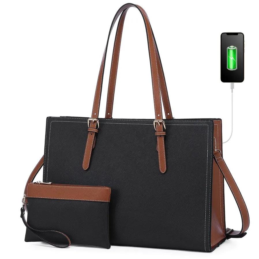 JMT-150090 Custom Ladies Handbags Set - 2pcs Shoulder Bags with Wallet for Office and Laptop Use