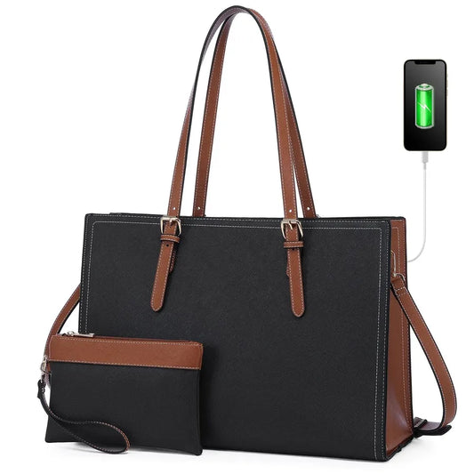 JMT-150090 Custom Ladies Handbags Set - 2pcs Shoulder Bags with Wallet for Office and Laptop Use