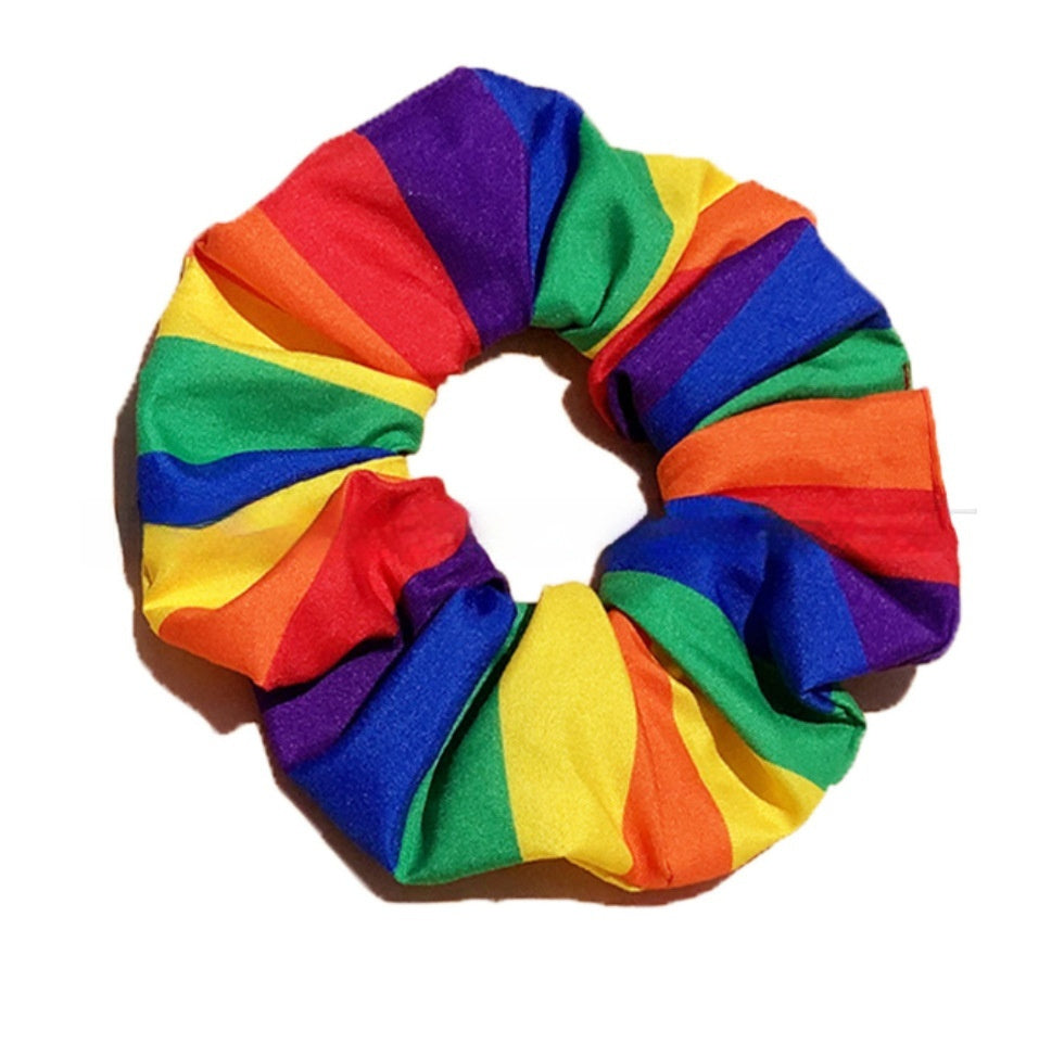 JMT-151242 Rainbow Striped Polyester Cotton Square Towel and Hair Ring Set for Outdoor Use, 54x54CM