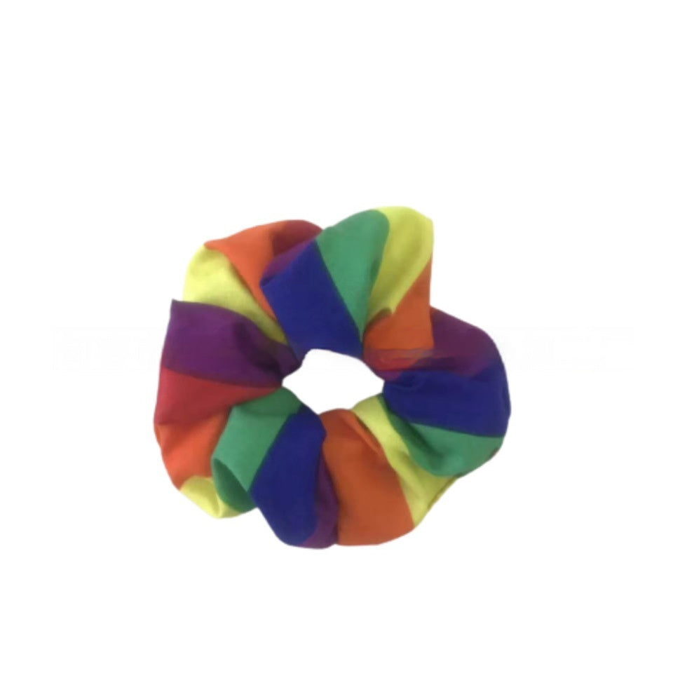 JMT-151242 Rainbow Striped Polyester Cotton Square Towel and Hair Ring Set for Outdoor Use, 54x54CM