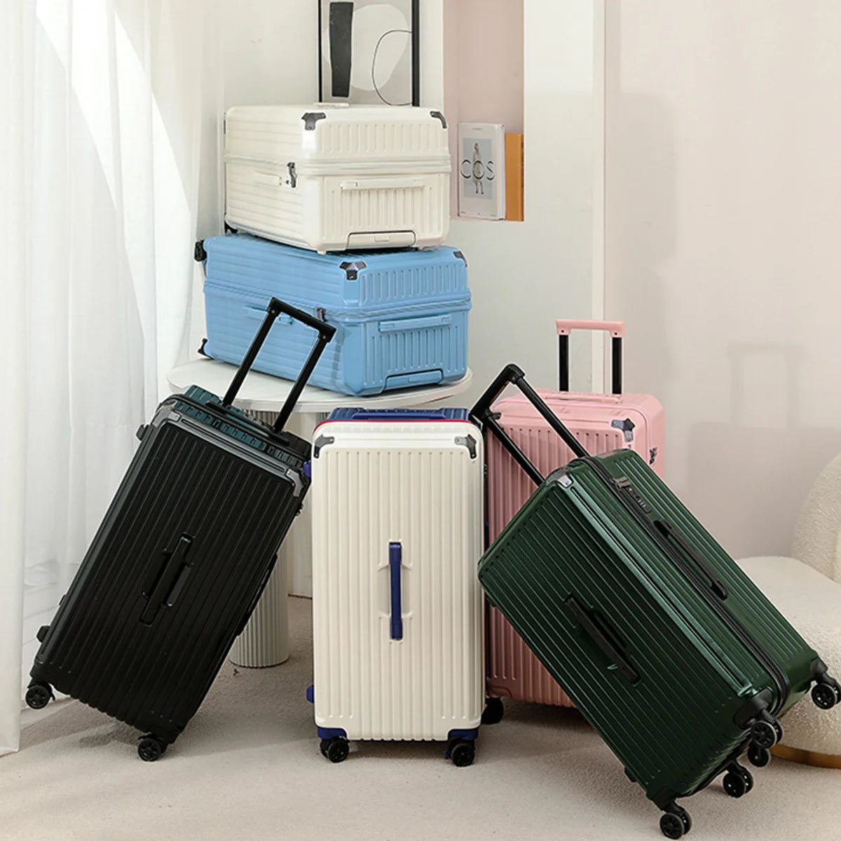 JMT-151306 White Carry-On Suitcase Luggage Trolley Bag with Smooth Rolling Wheels