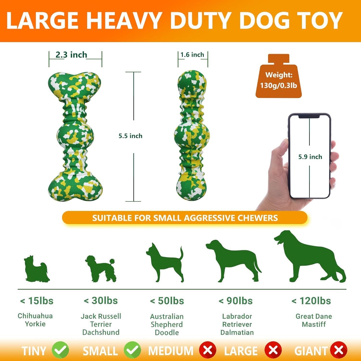 JMT-151562 Durable Natural Rubber Chew Toy for Medium to Large Dogs, Aggressive Chewers, Unique Camouflage Design