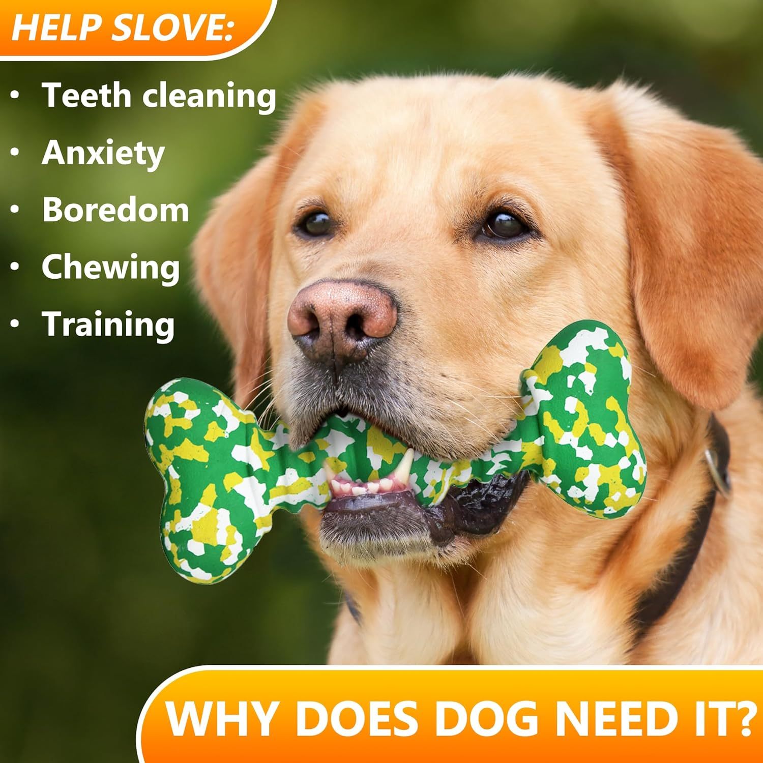 JMT-151562 Durable Natural Rubber Chew Toy for Medium to Large Dogs, Aggressive Chewers, Unique Camouflage Design