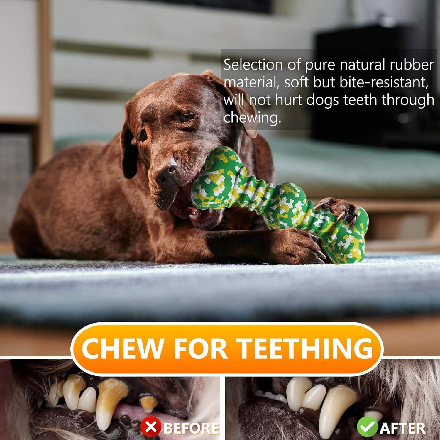 JMT-151562 Durable Natural Rubber Chew Toy for Medium to Large Dogs, Aggressive Chewers, Unique Camouflage Design