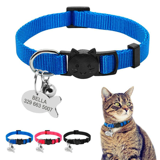 JMT-151754 Personalized Breakaway Nylon Cat Collar with ID Tag and Bell - Adjustable Size Options