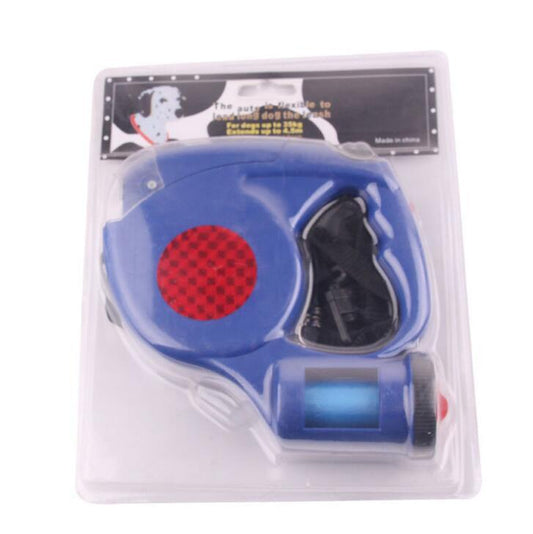 JMT-152074 3-in-1 Retractable Dog Leash with Flashlight and Built-in Waste Bag Dispenser - Durable ABS and Nylon Design, 4.5m Length, Supports Up to 45kg