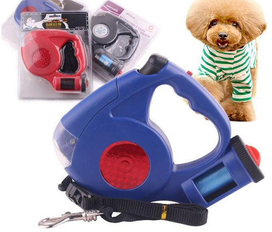 JMT-152074 3-in-1 Retractable Dog Leash with Flashlight and Built-in Waste Bag Dispenser - Durable ABS and Nylon Design, 4.5m Length, Supports Up to 45kg