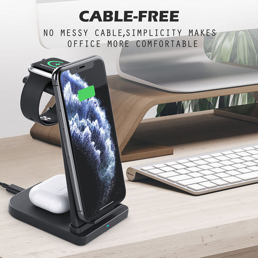JMT-152266 Wireless Charging Station for Mobile Phones, Earphones, and Smartwatches - Detachable & Foldable Design