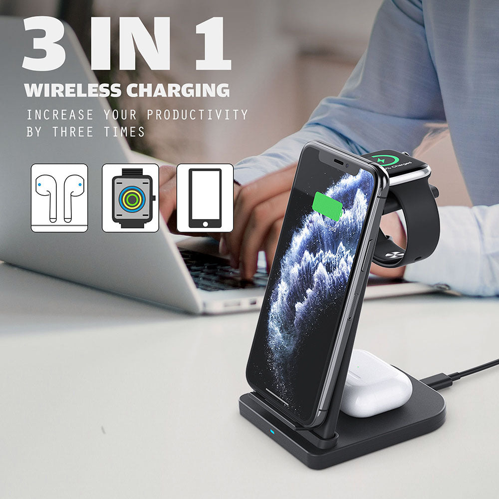 JMT-152266 Wireless Charging Station for Mobile Phones, Earphones, and Smartwatches - Detachable & Foldable Design