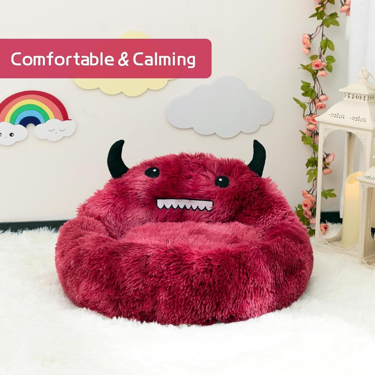 JMT-153034 Cozy Self-Warming Round Faux Fur Donut Pet Bed for Cats and Dogs