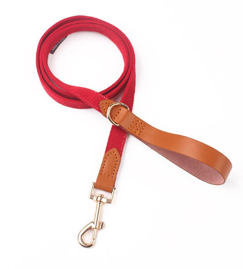 JMT-153226 Canvas Dog Collar with Hand-Holding Rope and Leather Stitching in Various Colors