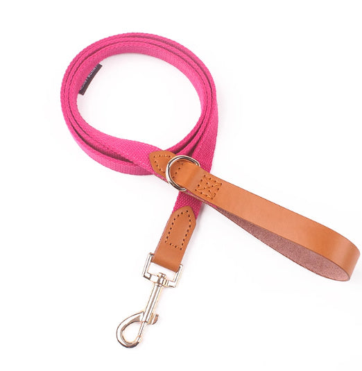 JMT-153226 Canvas Dog Collar with Hand-Holding Rope and Leather Stitching in Various Colors