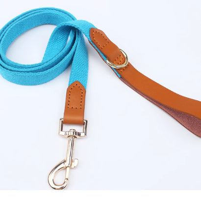 JMT-153226 Canvas Dog Collar with Hand-Holding Rope and Leather Stitching in Various Colors