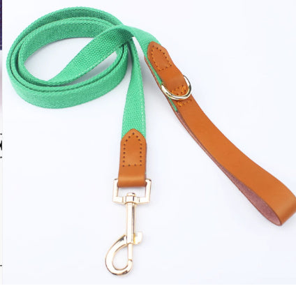 JMT-153226 Canvas Dog Collar with Hand-Holding Rope and Leather Stitching in Various Colors