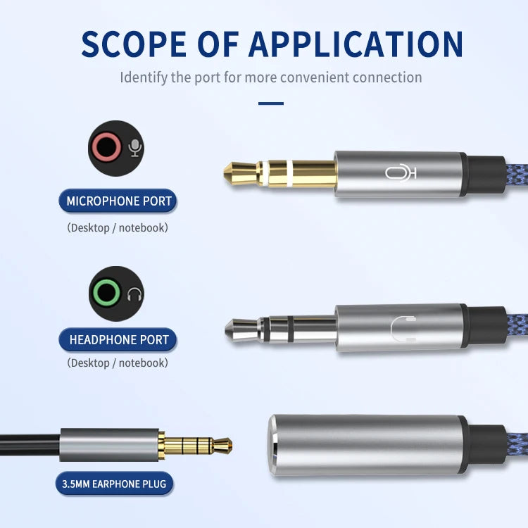 JMT-153546 3.5mm Y Splitter Adapter - 2 Male to 1 Female Audio Cable for Earphones and Microphones on Computer and Laptop