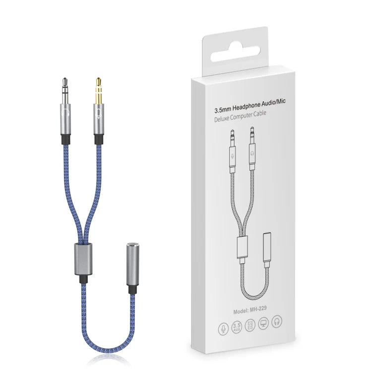 JMT-153546 3.5mm Y Splitter Adapter - 2 Male to 1 Female Audio Cable for Earphones and Microphones on Computer and Laptop