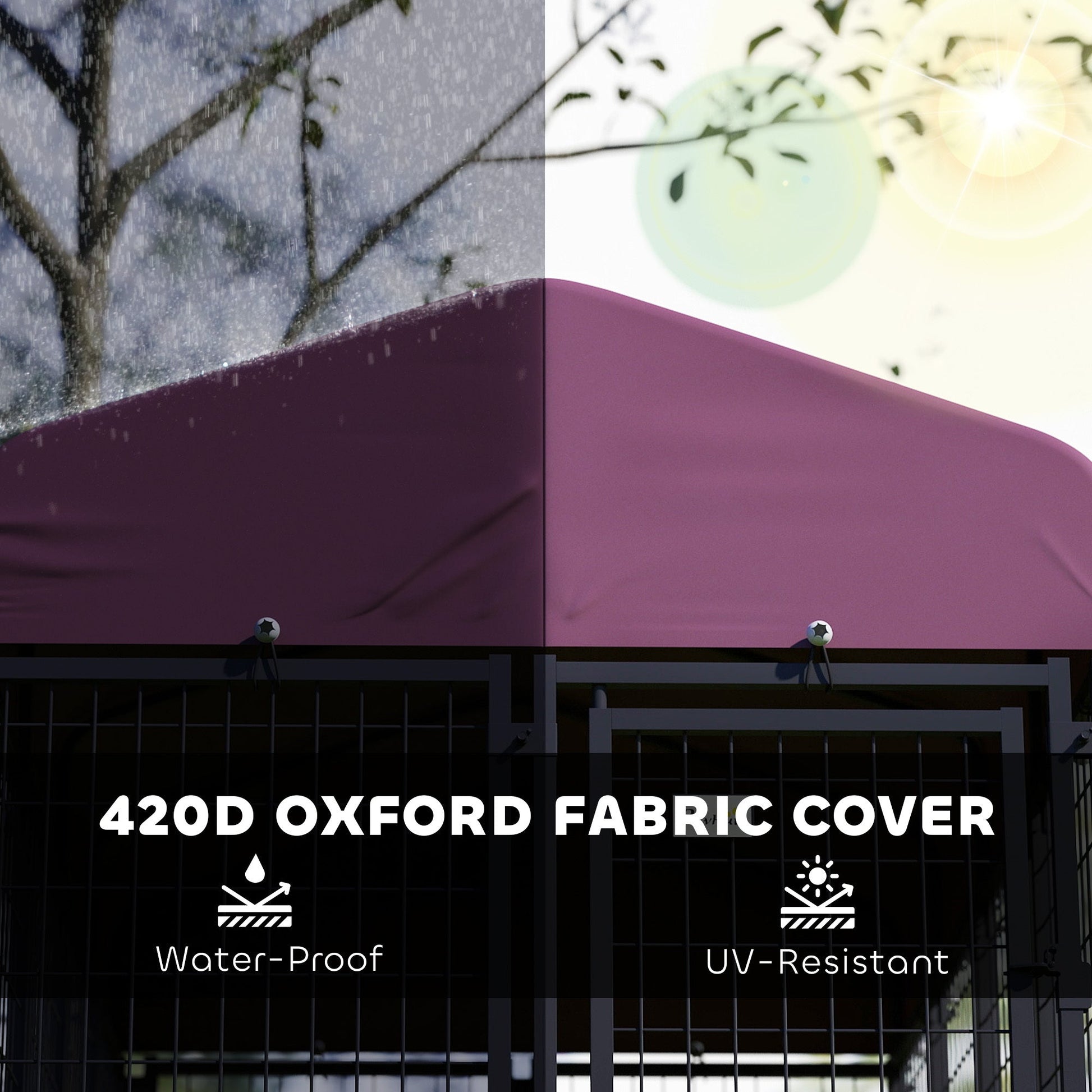 JMT-153738 Welded Wire Outdoor Dog Kennel with Adjustable Feeding Bowls and Waterproof Cover, 7.9 x 4 x 6 ft